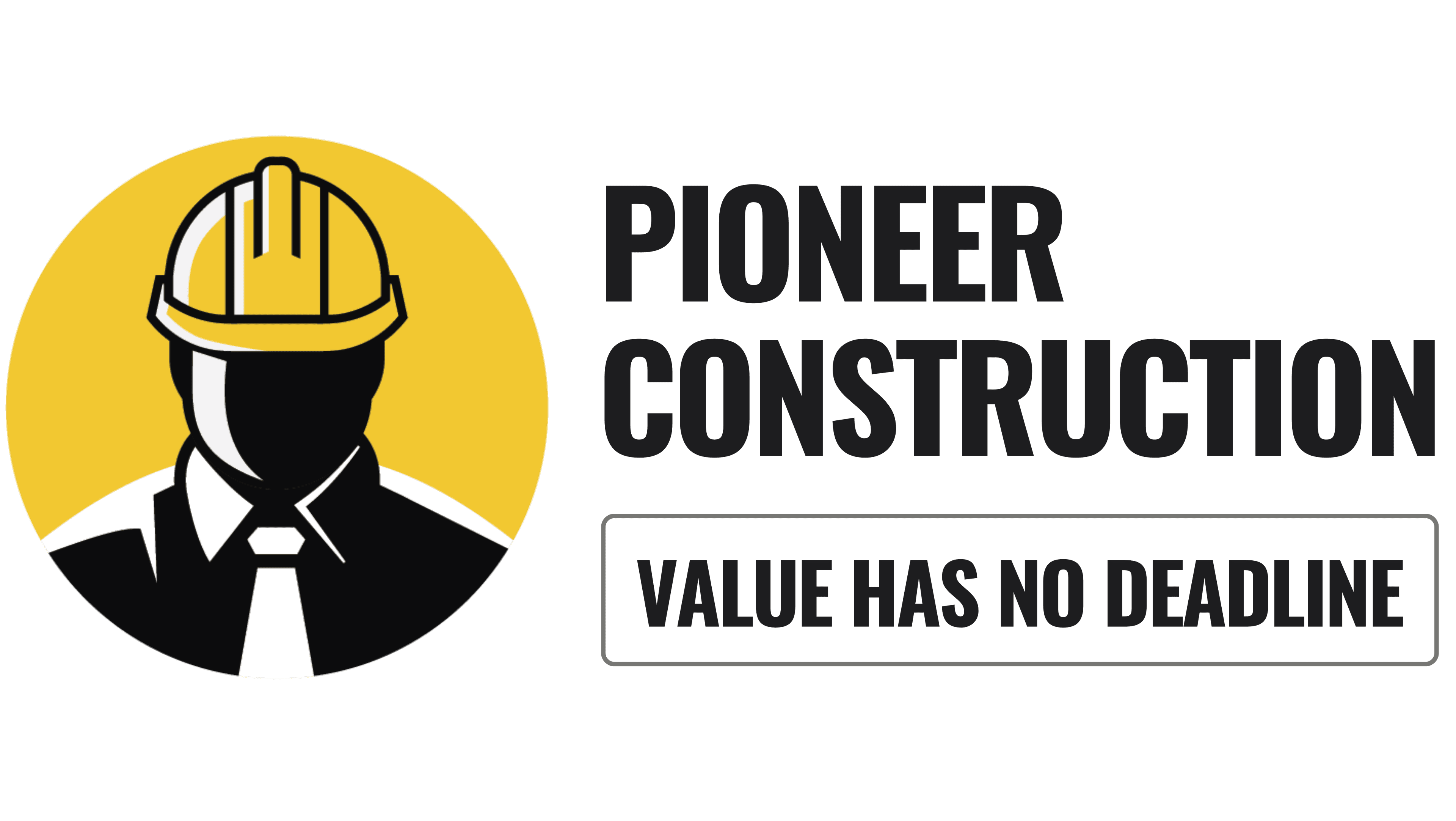 Logo for light backgrounds: Pioneer Construction logo with hard-hat mark and company name